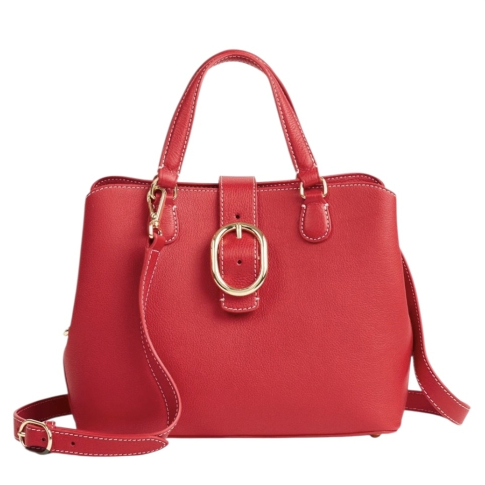Talbots Vibrant Red Satchel with Gold Accents